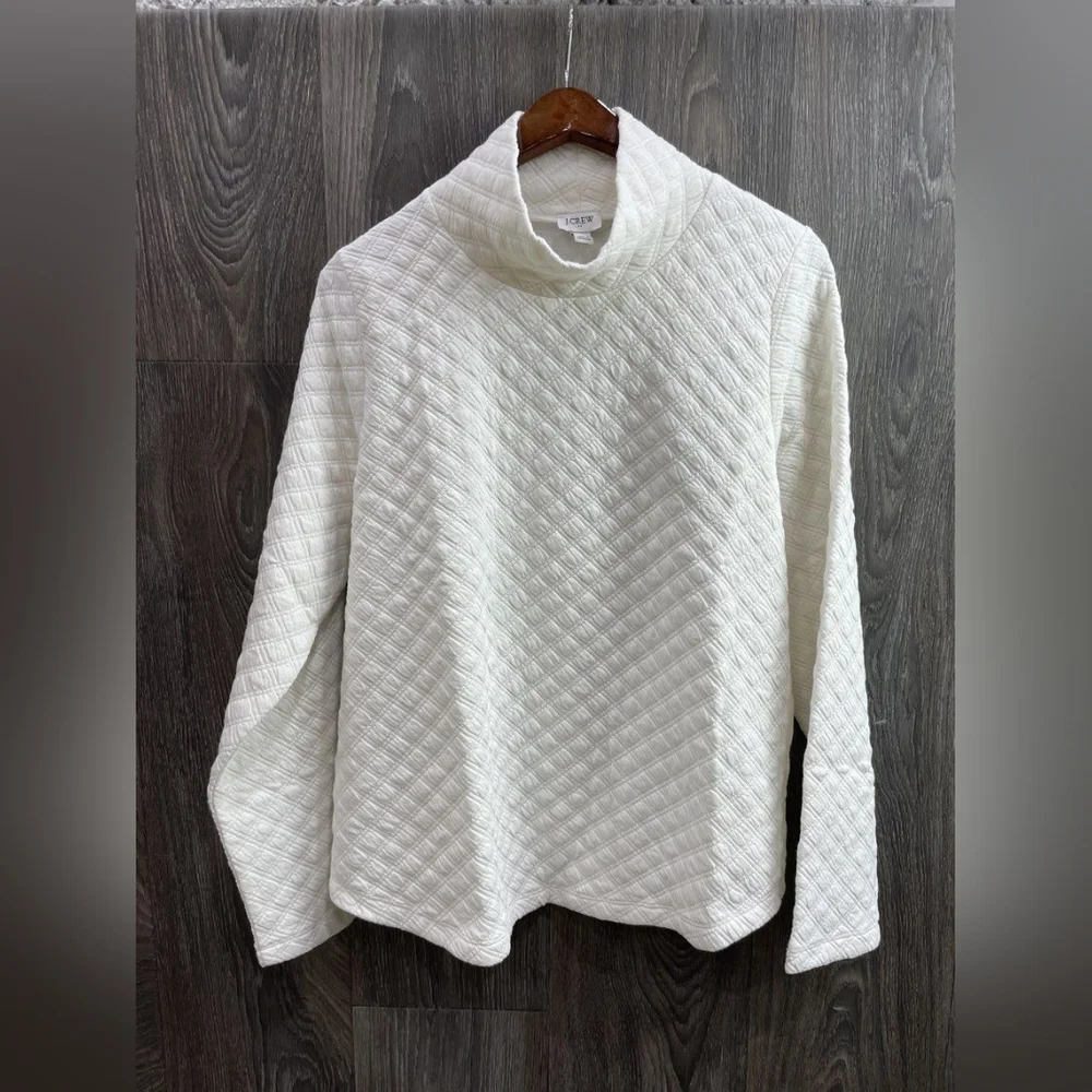NEW J. Crew Ivory White Long Sleeve Quilted Mockneck Pullover Sweater- Size L